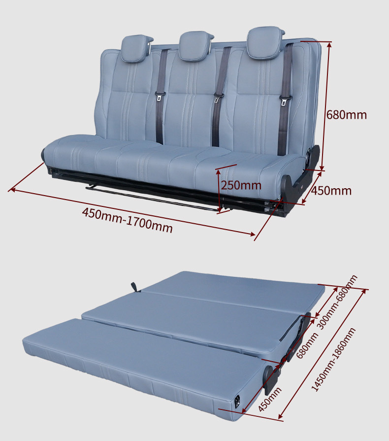 Custom Modified Three-Folding Leather Luxury Passenger Seat Comfortable Car Interior Accessories for Camper Van RV Seat Bed