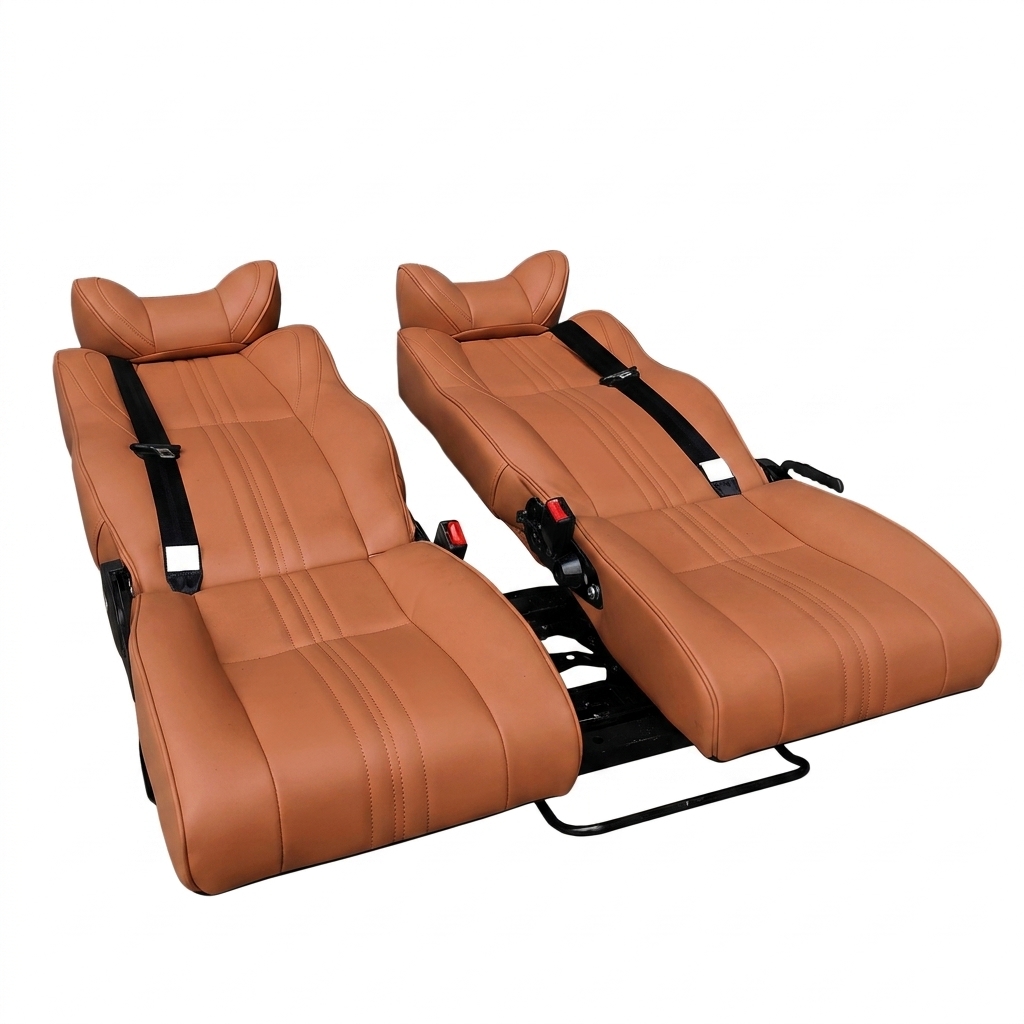 Convertible RV passenger bench seat bed for camper van interior modification