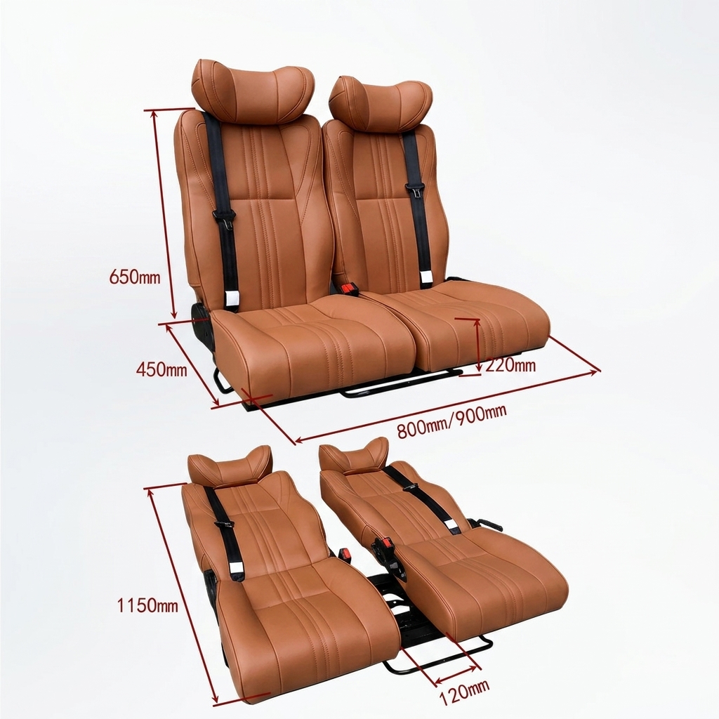 Camper van double seat bed dimension diagrams and specifications