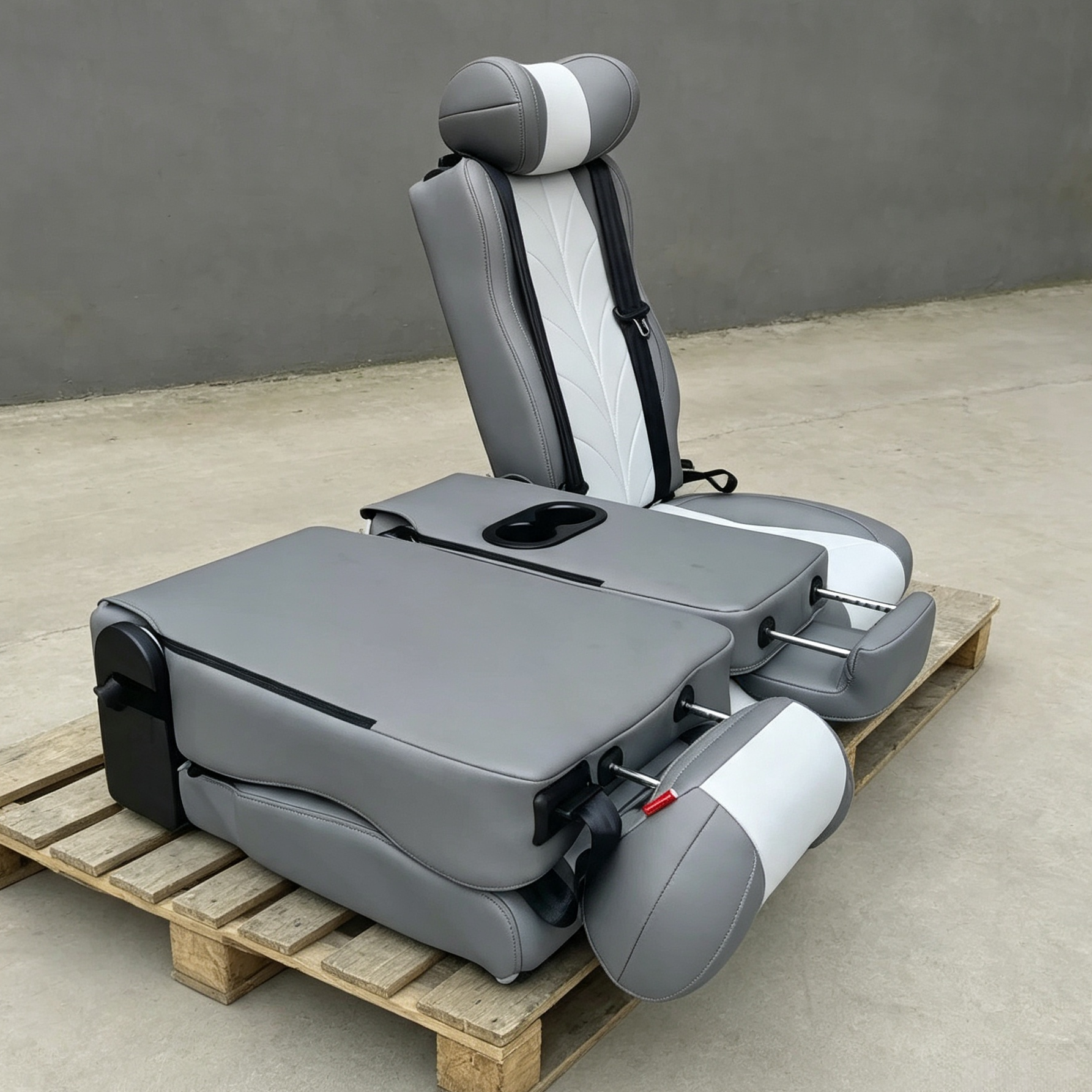 Side view of 3-passenger van bench seat with middle console folded down